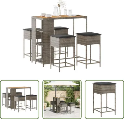 Produktbild von The Living Store 5-tlg. Gartenbar-Set mit Kissen Grau Poly Rattan