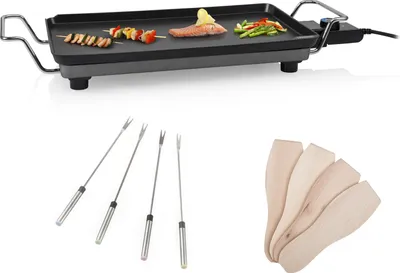 Produktbild von Teppanyaki Tischgrill Grillplatte 46x26cm & 4 Teppan Yaki Gabeln 2500W