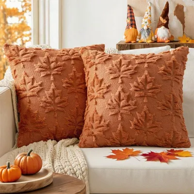 2 Kissenbezüge 40x40 cm, Ahornblatt, Herbst, Plüsch, waschbar