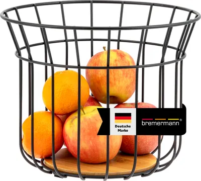 Produktbild von bremermann Obstkorb, Obstschale rund, Ø ca. 24,5 cm, schwarz matt, Bambusboden