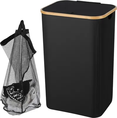 Produktbild von Jayseuw Wäschekorb mit Deckel, herausnehmbarem Wäschesack, platzsparend, schwarz, 100L