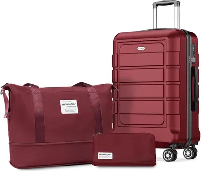 Immagine prodotto di SHOWKOO Valigia piccola a guscio duro ABS+PC 4 ruote TSA Lock Set di bagagli a manoRosso