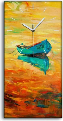 Produktbild von Dekor Leinwand Uhr Wandbilder 30x60 Gemälde See Hafen Boot Himmel Kunst - weiße Hände