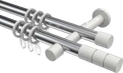 Produktbild von Interdeco Gardinenstange / Vorhangstange Chrom / Weiß, Typ Prestige Elanto (Rillenzylinder), 20 mm Ø 2-läufig, 160 cm