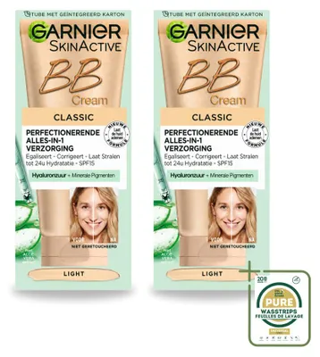 Imagen del producto de 2 unidades de crema BB SkinActive Garnier, tono claro, con 5 beneficios, 50 ml - Paquete ahorro - 2 unidades