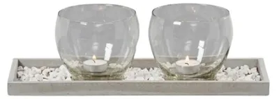 Produktbild von Windlicht Set 4tg Windlichtset Holztablett Tablett Kerzen Glas