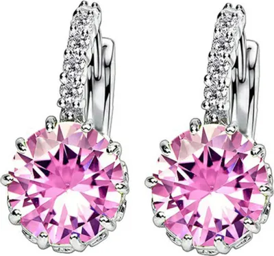 Produktbild von Damen-Ohrstecker, rund, mit Zirkonia, eingelegt, für Hochzeit, Verlobung, Schmuck, Geschenk-Rosa