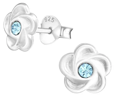 Produktbild von Ohrstecker Blume mit Kristall: 925 Silber Ohrringe Blau