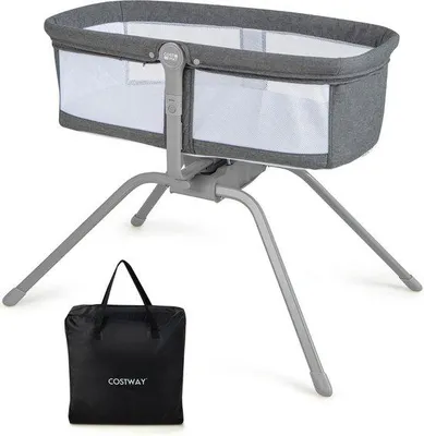 Zdjęcie produktu dla Łóżeczko dziecięce gotowe do użycia – 90 x 48 x 75 cm – z materacem – z barierką – z możliwością prania – szare – do pokoju dziecięcego