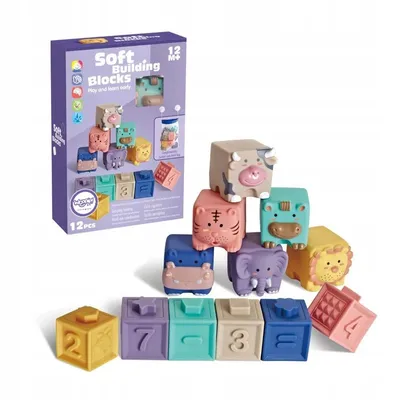 Obrázek produktu pro WOOPIE BABY Senzorické Kostky Skládačka na Mačkání Zvuk Učení Počítání 12 ks.