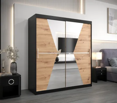 Produktbild von Schwebetürenschrank MILANA – Breite 180 cm, Schwarz / Eiche Artisan