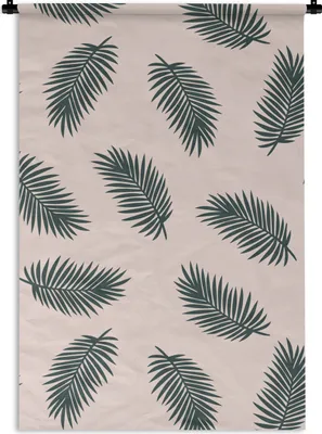 Produktbild von MuchoWow® Wandteppich Wandbehang Sommer - Palmwedel - Rosa 90x135 cm Tapisserie Dekoration Wandtuch - Baumwolle - Wandskulptur