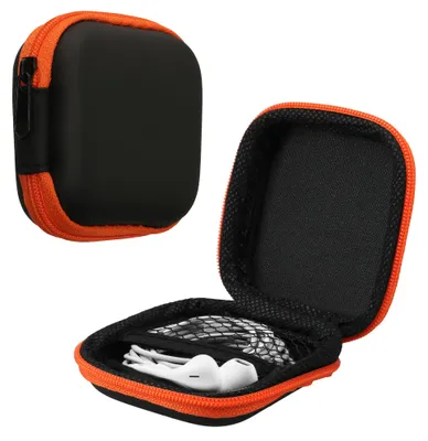 Produktbild von kwmobile In-Ear Kopfhörer Tasche - In Ear Kopfhörer Hülle mit Innentasche für Zubehör - Kleine Aufbewahrungstasche für In Ear Headphones - Orange