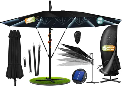Produktbild von KESSER® Sonnenschirm Doppelsonnenschirm 4,6m x 2,7m | Ampelschirm Abdeckung & Windsicherung mit Kurbel & Ständer | Kurbelschirm Aluminium wasserabweisend | Neigbar Kippbar 360° Drehbar