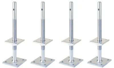 Immagine prodotto di Supporti per montanti Alberts 4 x I, regolabili in altezza da 100 a 230 mm, altezza 340 mm, zincati elettroliticamente, con passivazione a film spesso, da avvitare