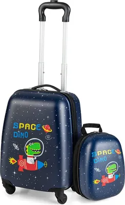 Produktbild von 2tlg. Kinderkoffer mit Rucksack, 16” + 12” Kinderkoffer Set , Kindertrolley Kindergepäck Handgepäck für Mädchen und Jungen, Reisegepäck Hartschalenkoffer (Dunkelblau)