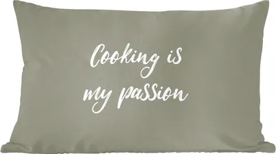 Produktbild von MuchoWow® Zierkissen Sofakissen Wohnzimmer Dekokissen 60x40 cm Kochen ist meine Leidenschaft - Karte - Zitate - Kopfkissen - Polster mit Foto