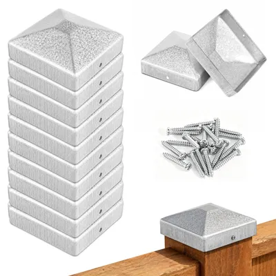 Obrázok produktu pre Zinkované krytky na stĺpiky, 9 x 9 cm, 10 kusov, vrátane skrutiek, určené na drevené ploty
