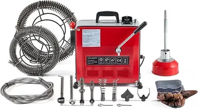 Imagen del producto de Máquina eléctrica para limpieza de tuberías, 850W, con 6 accesorios, espirales de 10/16/22 mm, 450 RPM, para tuberías de 20 a 200 mm, ideal para desagües, inodoros y alcantarillas