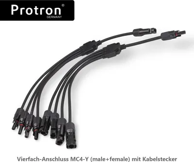 Produktbild von Protron Adapter Stecker für PV Photovoltaik Solarpanel Solarmodule - Vierfach-Anschluss MC4 Y (male + female) mit Kabelstecker, 0% MwSt