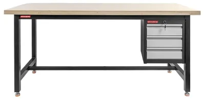 Zdjęcie produktu dla Stół warsztatowy metalowy roboczy do garażu WERKBERG 180x75x80cm z szafką narzędziową z 3 szufladami grafit/front szary