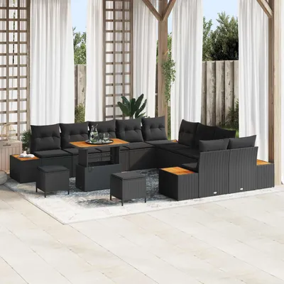 Produktbild von vidaXL Gartensofa-set mit Kissen 13 pcs Schwarz
