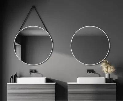 Productafbeelding van Talos White Style Spiegel, rond, Ø 80 cm – Ronde wandspiegel in mat wit – Geschikt voor de badkamer