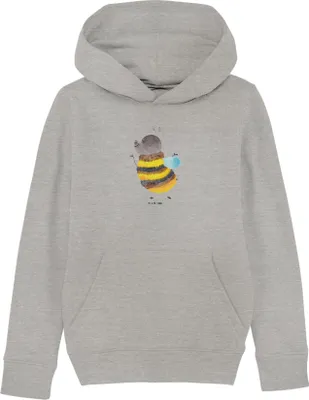 Produktbild von Mr. & Mrs. Panda Kinderpulli Hummel flauschig 7-8 Jahre (122/128) - Heather Grey - Geschenk, Hoodie, Kapuzenpulli, Pullover, Blume, Sweater, Sweatshirt, Biene, Natur