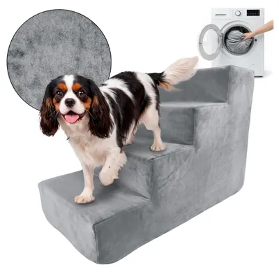 Produktbild von Muralo Treppe für Hund und Katze Rampe HUNDETREPPE Treppe für Haustiere 4 Stufen Grau Royal Stoff