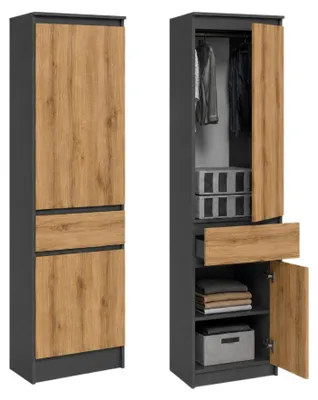 Obrázek produktu pro Skříň do ložnice, kolekce Home | 1 zásuvka, variabilní vnitřní uspořádání, volitelné horní díl | 50 x 50,5 x 180,5 cm | Barva: antracitová s dekorací dubu