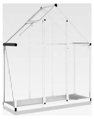 Produktbild von Gewächshaus mit Dachrinnensystem und Flügeltür für Pflanzen, Frühbeet, mit Fundamentrahmen, silbern, 169x58x202cm, Aluminium