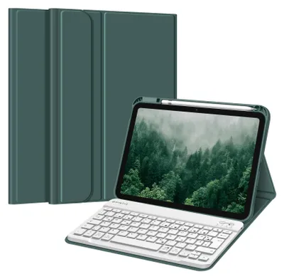 Produktbild von Fintie Tastatur Hülle für iPad 10. Generation 2022 (10.9 Zoll), Schutzhülle mit TPU Rückschale, Pencil Halter und magnetisch Abnehmbarer Tastatur mit QWERTZ Layout, Nachtgrün