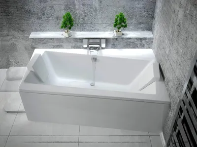 Image de Baignoire asymétrique - 150 x 90 cm - Droite - sans Habillage - avec Pieds - Vidage Chrome - INFINITY
