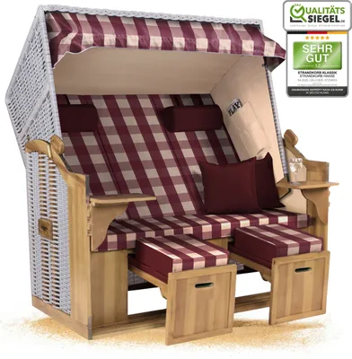 Produktbild von Strandkorb Ostsee 2,5-Sitzer 150cm breit in Rot Beige Kariert Zerlegt ideal für Balkon, Terrasse oder Garten