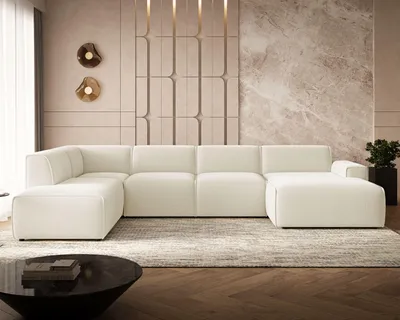 Produktbild von GrainGold Ecksofa U-Form Links Belluno - Moderne Ecksofa, Wohnzimmer Ecksofa - Eckcouch Creme (Quelle 02)