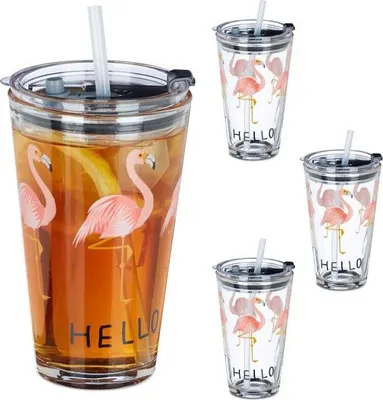 Produktbild von Set mit 4 Glasflaschen Flamingo