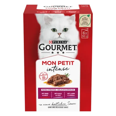 Produktbild von GOURMET Mon Petit Katzenfutter nass, Fleisch Sorten-Mix 6er Pack à 50g Dose (1er Pack (6 x 50g))