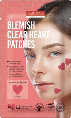Obrázok produktu pre PUREDERM - Blemish Clear - Náplasti na nedokonalosti pleti v tvare srdca, 12 ks.