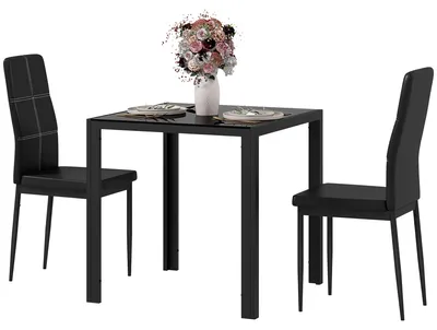 Produktbild von Esstisch mit 2 Stühlen – Schwarzes Esszimmerset | Farbe: Schwarz
