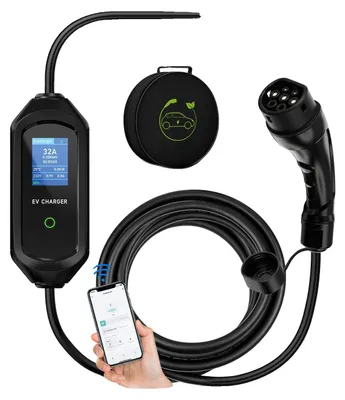 Imagen del producto de Cargador de vehículos eléctricos portátil, control inteligente a través de una aplicación, corriente ajustable, color negro