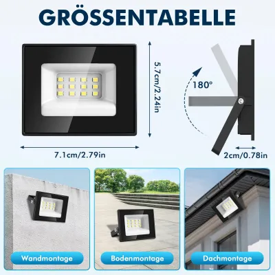 Produktbild von LED-Flutlichtstrahler - Außenstrahler - 10 W - Kaltweiß 6500 K - 220–240 V - 1 Stück