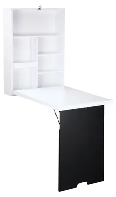 Produktbild von Wandschreibtisch, klappbare Tischplatte, 5 Fächer, 60x94,5x147cm, Schwarz/Weiß