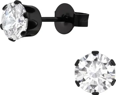 Produktbild von Runde 6 mm Ohrstecker aus Edelstahl mit Zirkonia Schwarz Unisize Maxte