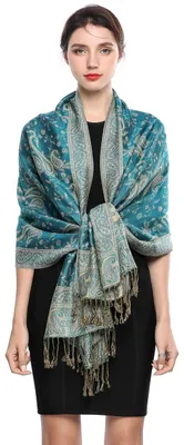 Immagine prodotto di Solidchoice - Sciarpa oversize in cashmere per donna, motivo Paisley reversibile, 78,5 x 27,5 cm