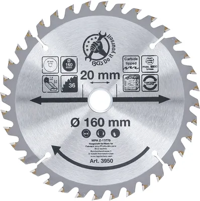 Produktbild von KRAFTMANN 3950 Hartmetall-Kreissägeblatt, Durchmesser 160 mm, 36 Zähne