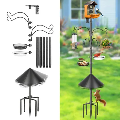 Produktbild von Vogelfutterhaus 230 cm, mit 5-Punkt-Ständer, Eichhornschutz, Futterschale, für den Garten