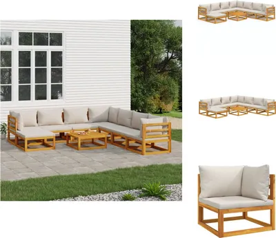 Produktbild von vidaXL 9-tlg. Garten-Lounge-Set mit Hellgrauen Kissen Massivholz -  Gartenmöbel-Sets