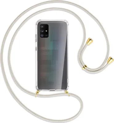 Produktbild von Handykette Backcover-Schutzhülle mit Band (Metall goldfarben) für Samsung Galaxy A71 5G - broken white