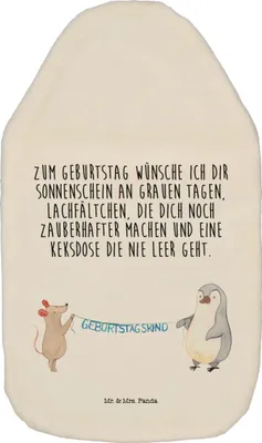 Produktbild von Mr. & Mrs. Panda Wärmekissen Maus Pinguin Geburtstag - Weiß - Geschenk, Bettflasche, gummi wärmflasche, Happy Birthday, Geburtstage, Wärmflaschen, mit Bezug