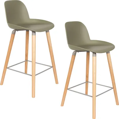 Produktbild von Zuiver Albert Kuip Barhocker mit Rückenlehne 65 cm Grün - 2 er Set